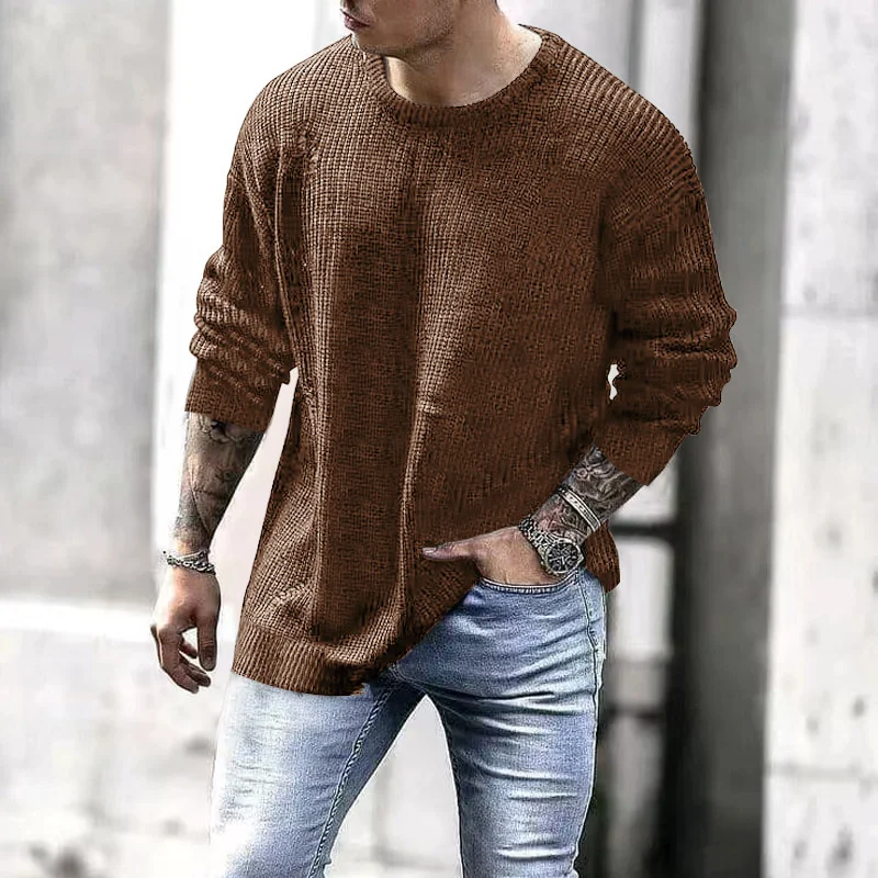 

Autumn And Winter 2022 New Waffle Undercoat Youth Men's Knitted Pullover Men Casual Commuter Men's Top
