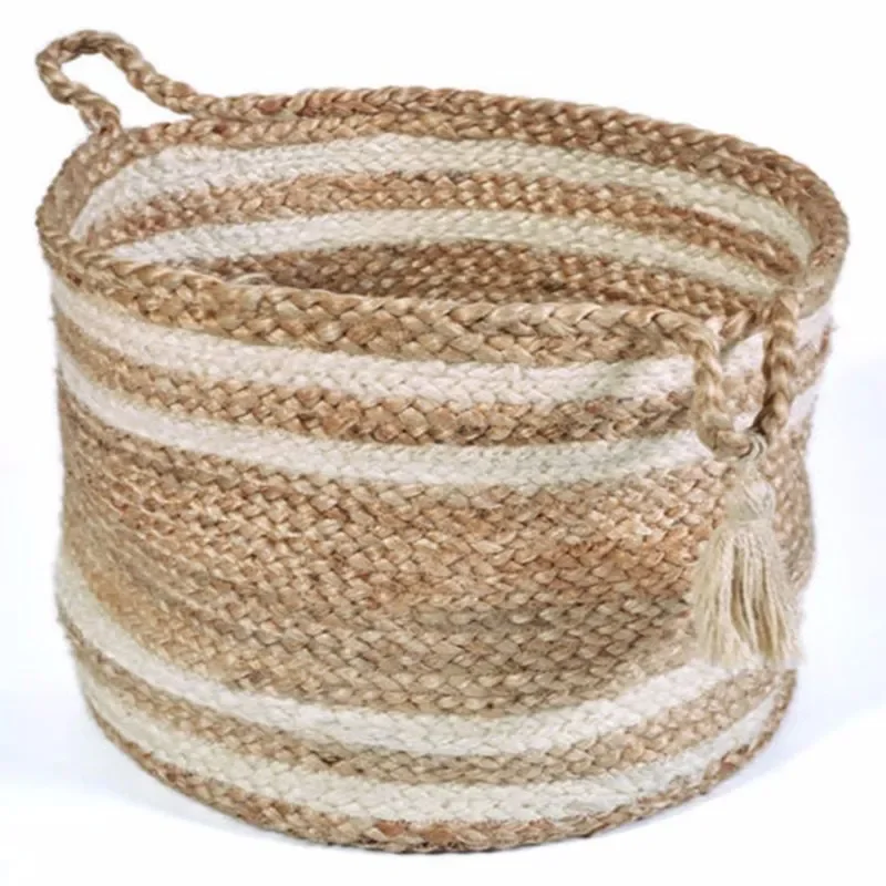 

Natural Jute 17" x 17" Braided Striped Decorative Storage Basket