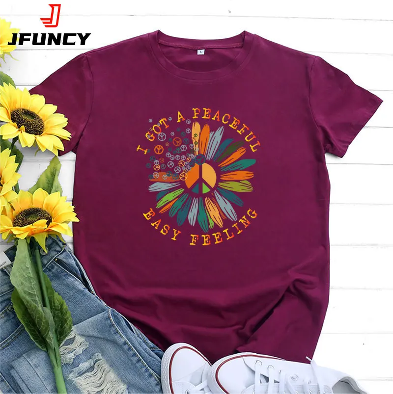 

JFUNCY Cotton Women's T-shirt 2023 Short Sleeve Top Women Fashion Graphic Tee Shirts Summer Tshirt Oversized Female Clothing