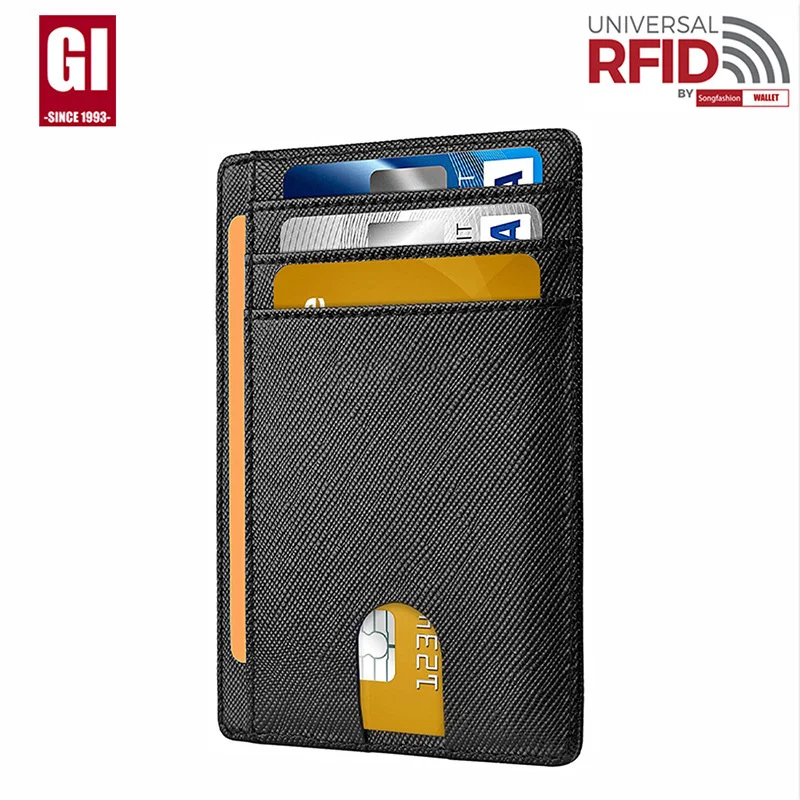 Card bag leather men's RFID anti-theft swipe card bag men's card sleeve with airtag hole