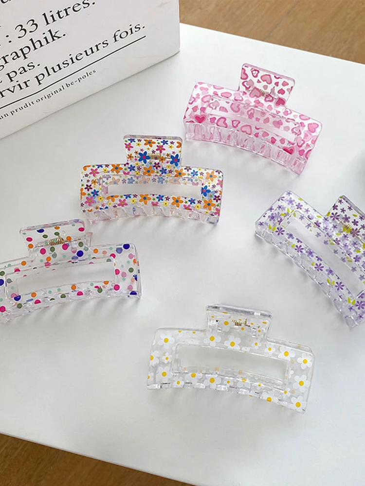 

2023 New Hair Claw Large Geometric Hollow Square Tortoiseshell Leopard Acetate Hair Clip For Women Hair Accessories