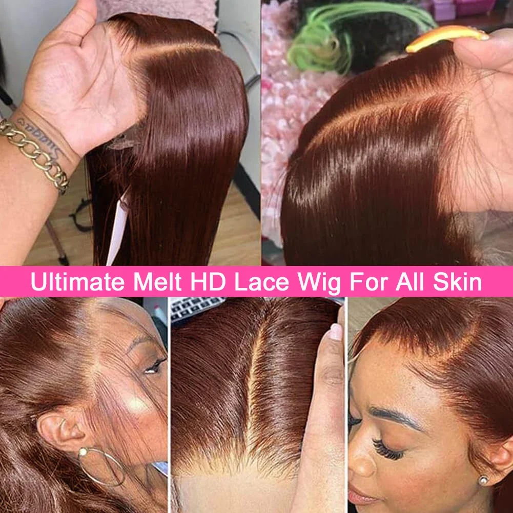 Невидимые HD Кружева 13x6 Шоколадно-коричневые Прямые Парики Фронта Шнурка