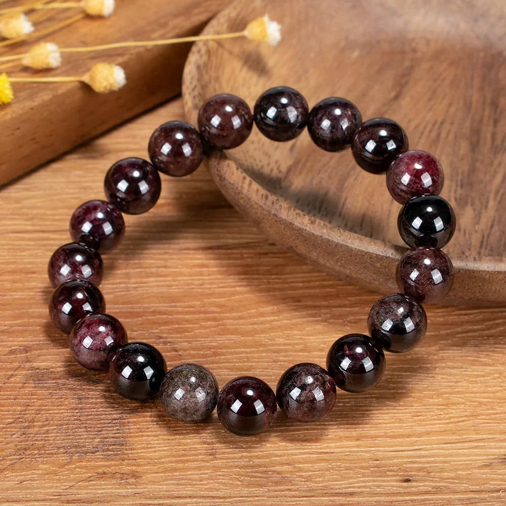 

Natural Garnet Bracelet Wine Red Charm 8mm 10mm Round Beads For Men Women Handmade Bangles Casual Jewelry Pulsera