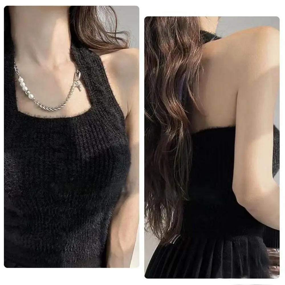 Трикотажные топы Halterneck модные трикотажные высокоэластичные подвесные майки без