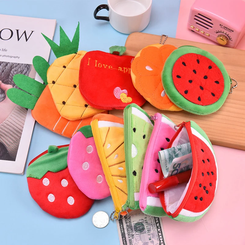 

Women Kids Cute Watermelon Coin Purse Lovely Plush Zipper Coin Wallet Purse Key Bag Fruit Wallet Students Pen Pencil Case Bag