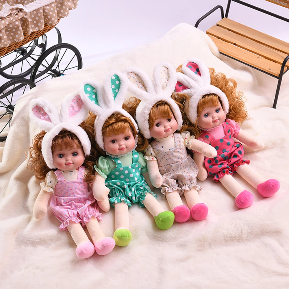 

40cm Stuffed Plush Doll Freckle Face Girl Toy Silicone Face Reborn Toy Princess Mouse Dress Babies Toy Birthday Gift