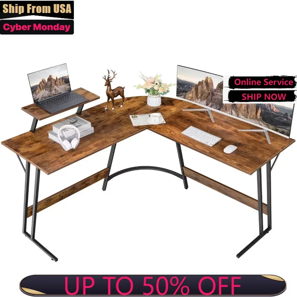 

L-Shaped Computer Desk Modern Corner Desk with Small Table,Rustic Brown