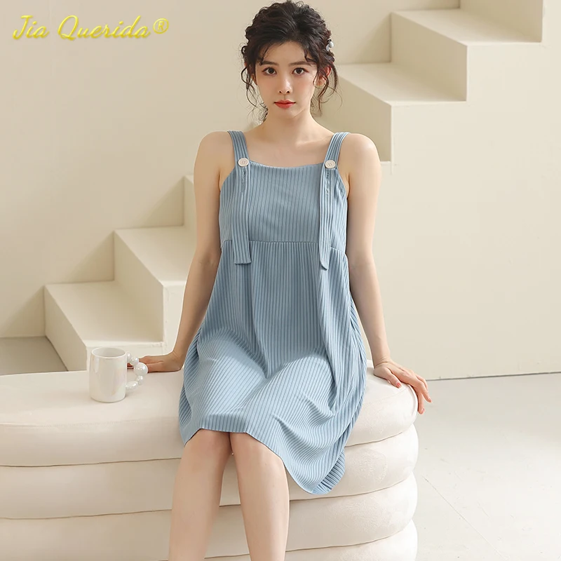 

New Summer Fashion Women Nightgown Plus Size 5XL Soft Modal Lingerie Homedress Blue Simple Style Elegance Nightdress for Girls