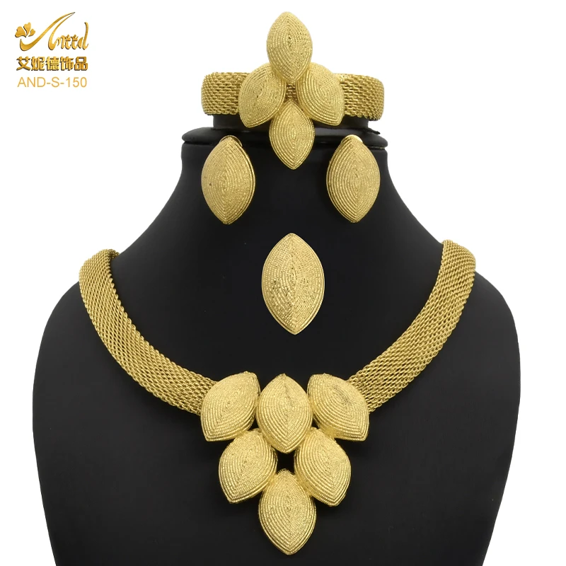 

Dubai Plated African Bead Jewelry Set Ladies Luxury Jewellery Indian Bride Necklace Earrings For Women Wedding Collection Sets