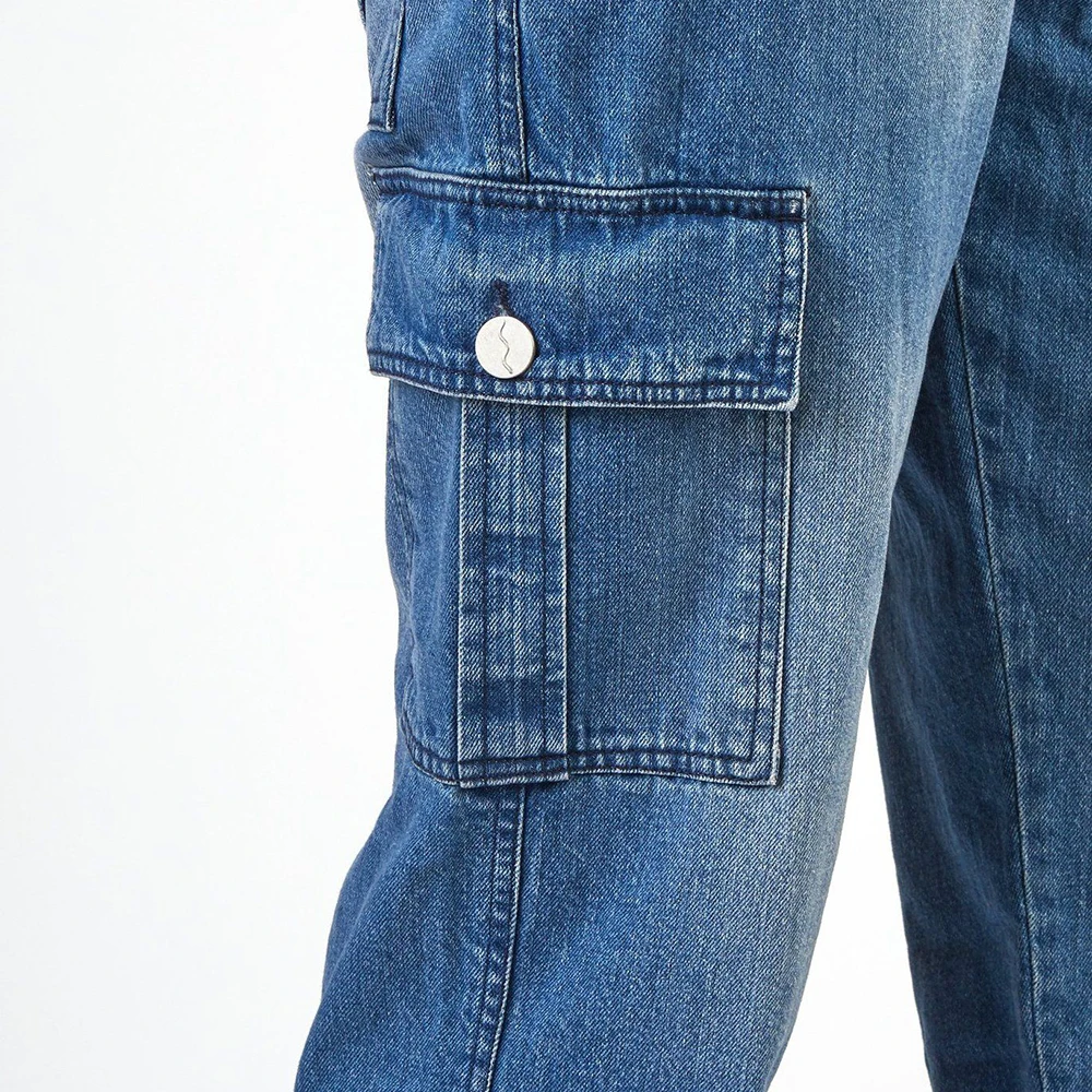 Men's Fashion Trend Blue Denim Jumpsuit 2023 Spring And Summer New Multi-Pocket Design Washed Straight-Leg Overalls Long Pants