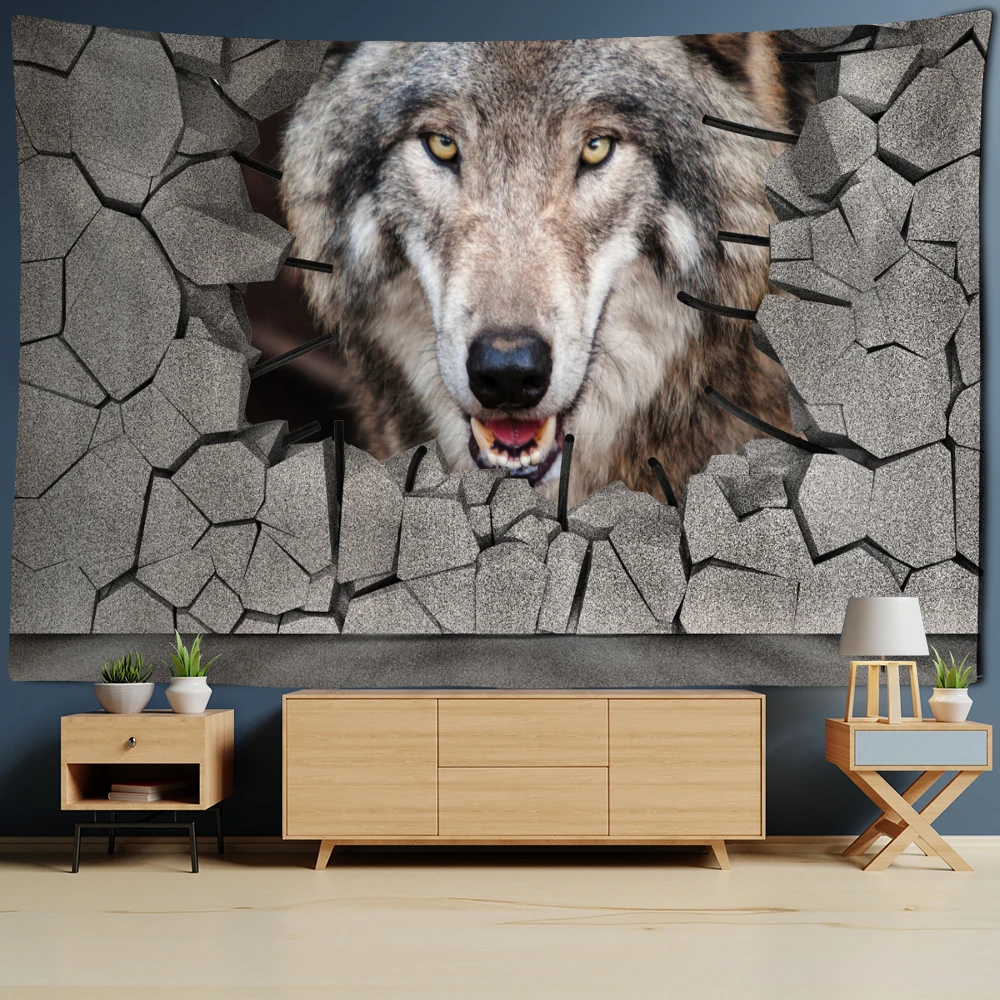 

Psychedelic Wolf Head Tapestry Wall Hanging Witchcraft Hippie Tapiz Death Mystery Dormitory Home Decor