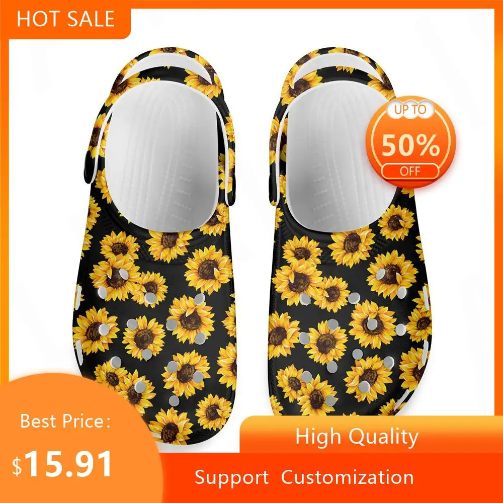 

Женские пляжные сандалии HYCOOL, летние сандалии на платформе с принтом подсолнухов, без застежки, обувь для сада