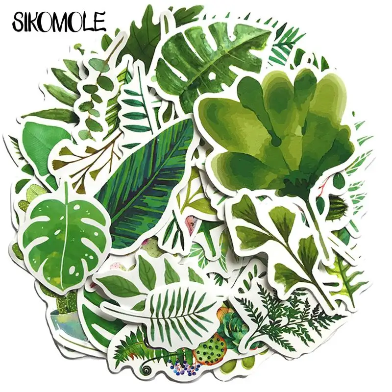 10/30/60PCS Mini Plant Adhesive Stationery Sticker Green Lea