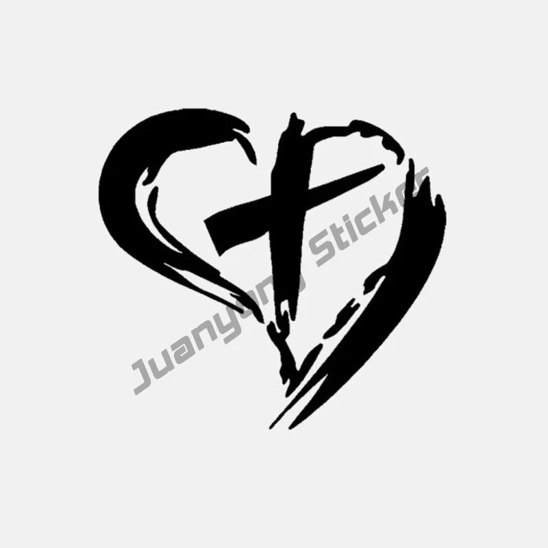 

Creative Stickers Cross with Heart Car Sticker Christ Christian Jesus Vinyl Decal Home Decoration Decals Oem Glue Sticker KK