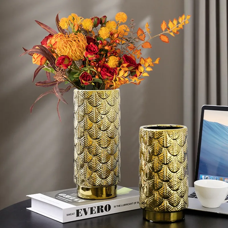 

CAPIRON 25cm Golden Ceramic Vase Hydroponic Flower Insert Model Table Living Room Design Office Home Decoration Interior Decor