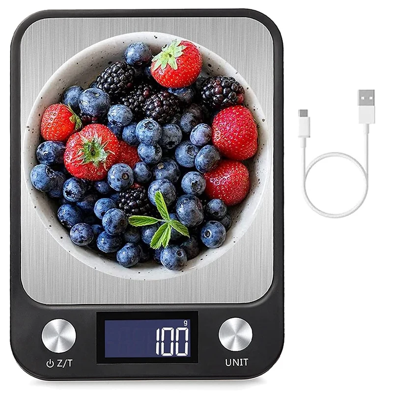 

Цифровые кухонные весы, 10 кг/1 г, пищевые весы с ЖК-дисплеем, весы в граммах и унциях для приготовления пищи/выпечки, зарядка через USB
