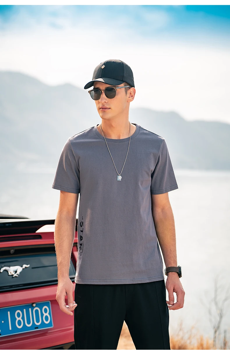 

Мужская футболка из тяжелого хлопка, креативная футболка с коротким рукавом и круглым вырезом, с принтом букв, 7224