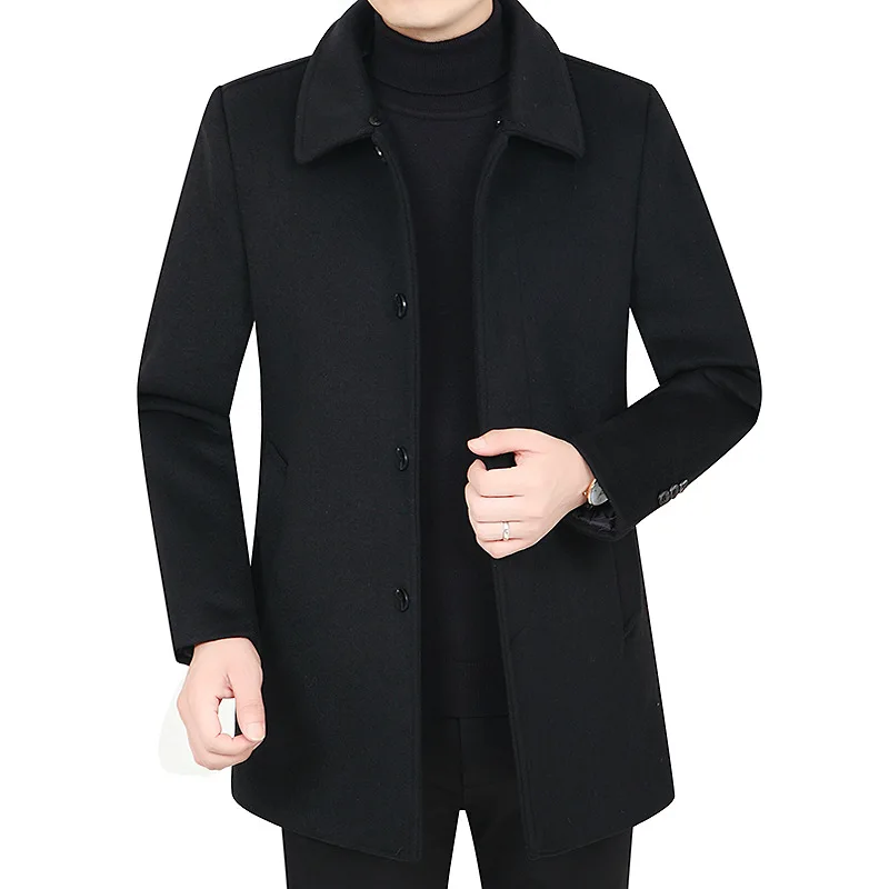 Мужской шерстяной пуховик на пуговицах пальто большого размера со съемным