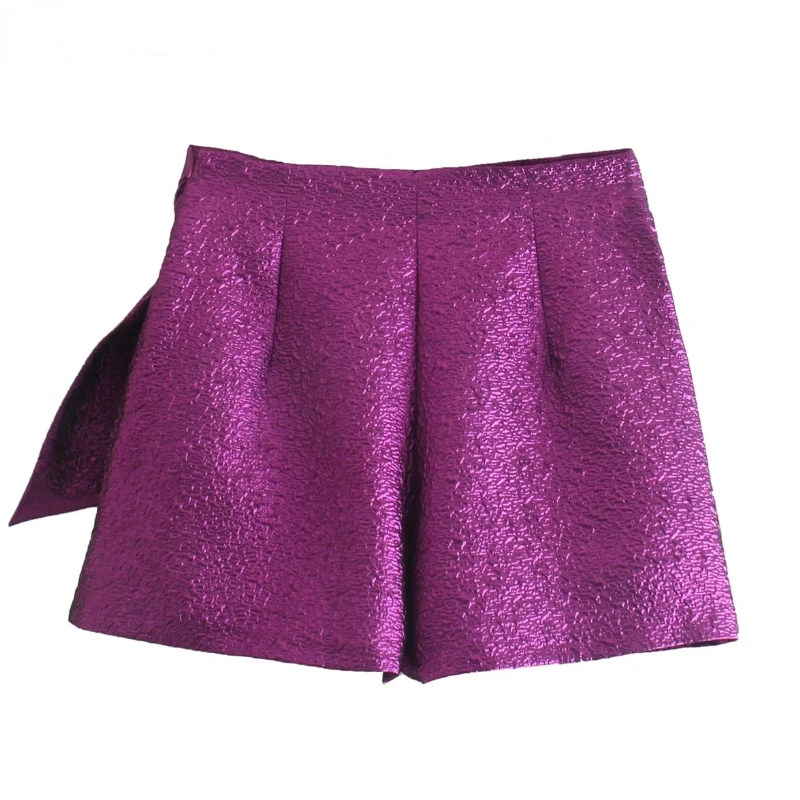 22SS New Traf Shorts Women's Bow Decoration Texture Purple Skirts Lady Zipper Fly Hot High Street Short Chic Pantalone Cortos