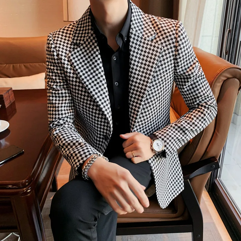 2022 Spring Classic Plaid Men's Blazers British Style Casual Slim Suit Jackets Wedding Business Social Dress Coats Costume Homme