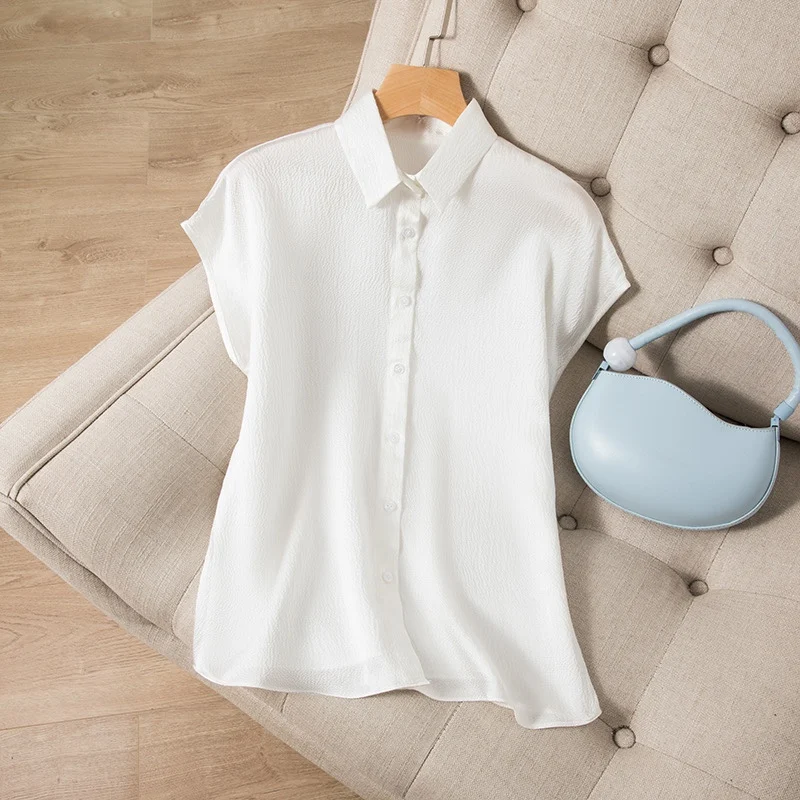 Элегантные элегантные шелковые рубашки с коротким рукавом Шелковый жемчужный