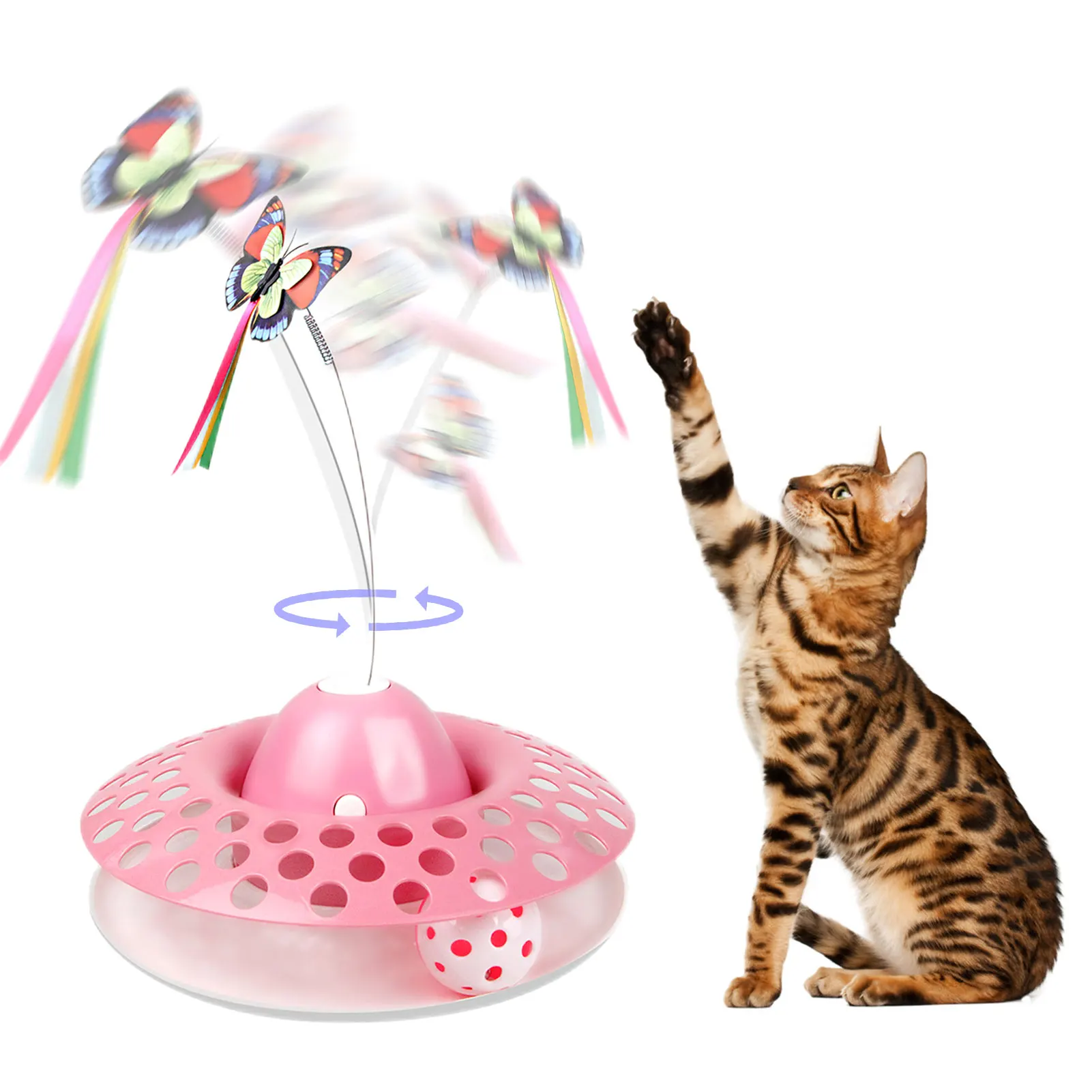 

Interactive Cat Toy Butterfly Funny Exercise Electric Flutter Rotating Kitten Toys Cat Teaser With Replacement 360 Degree