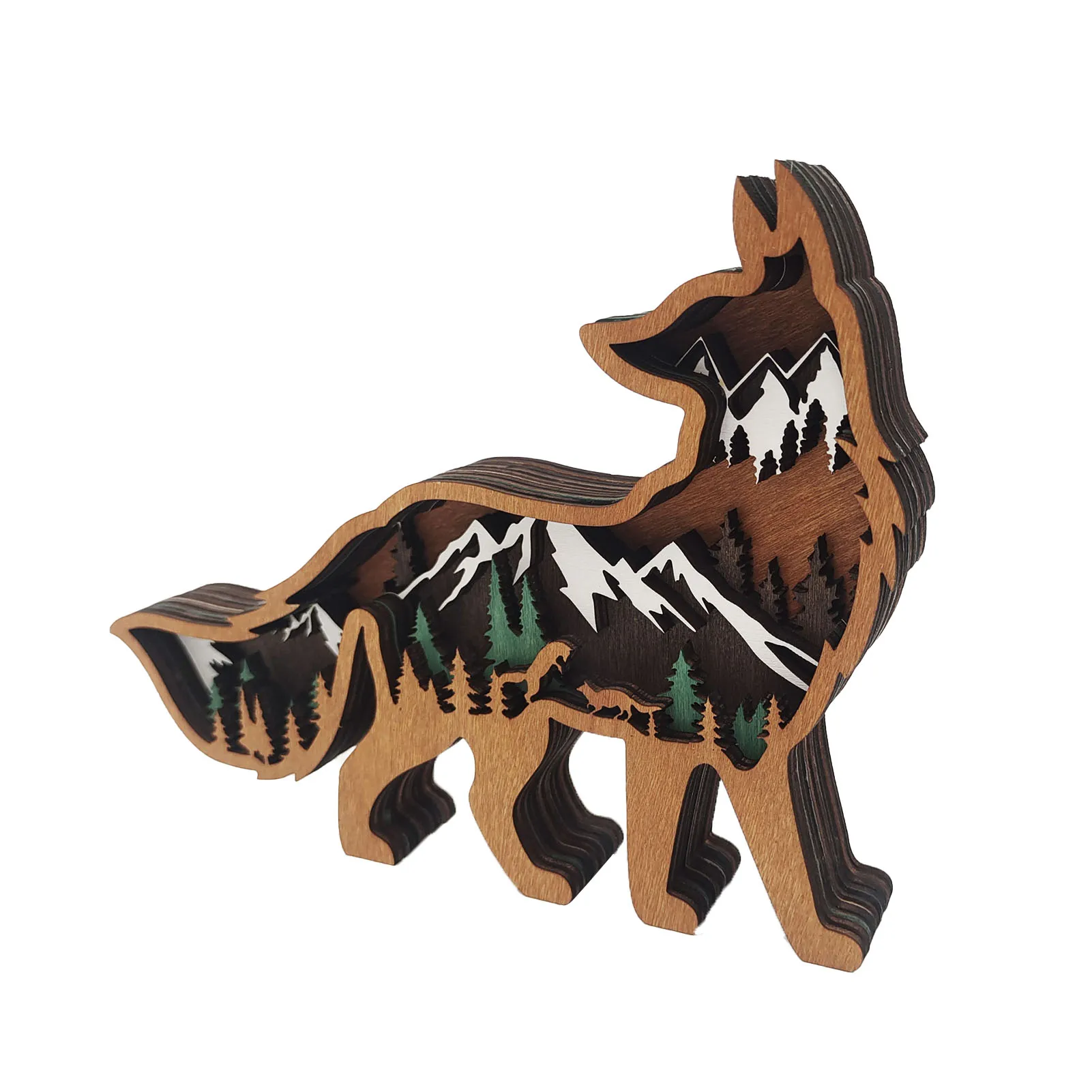 

Wooden Ornament Wood Animal Cartoon Ornaments Statues Figurine Animals Shaped Handicrafts Wood Collection Multi-Layered Woodland