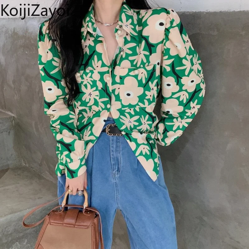 

Женская блузка с цветочным принтом Koijizayoi, Весенняя Праздничная модная женская блузка в стиле ретро, свободные топы 2022, универсальные