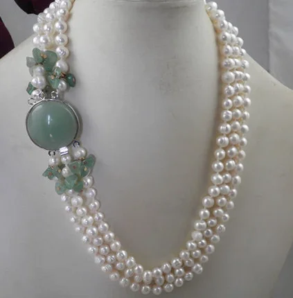 

Jewelr COOL UNIQUE 3-ROW 100% GENUINE Natural fresh water WHITE PEARLS BEADS CLASP NECKLACE