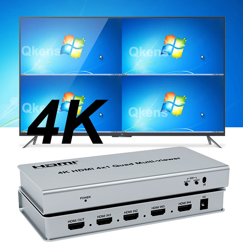 4K HDMI четырехъядерный мультиплексор 4x1 HDMI сегментирование экрана многоэкранный бесшовный переключатель видео мультиплексор левый правый двойной дисплей