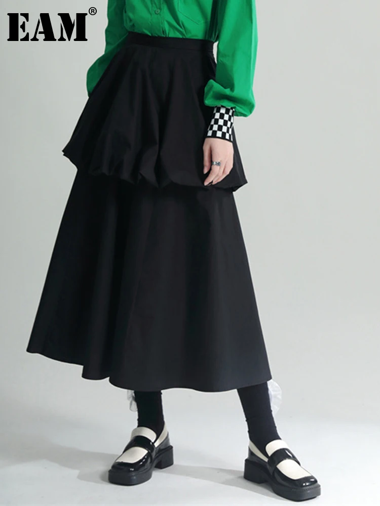 

[EAM] High Waist Black Brief Vintage Long Elegant Ball Gown Half-body Skirt Women Fashion Tide New Spring Autumn 2022 1DE6996