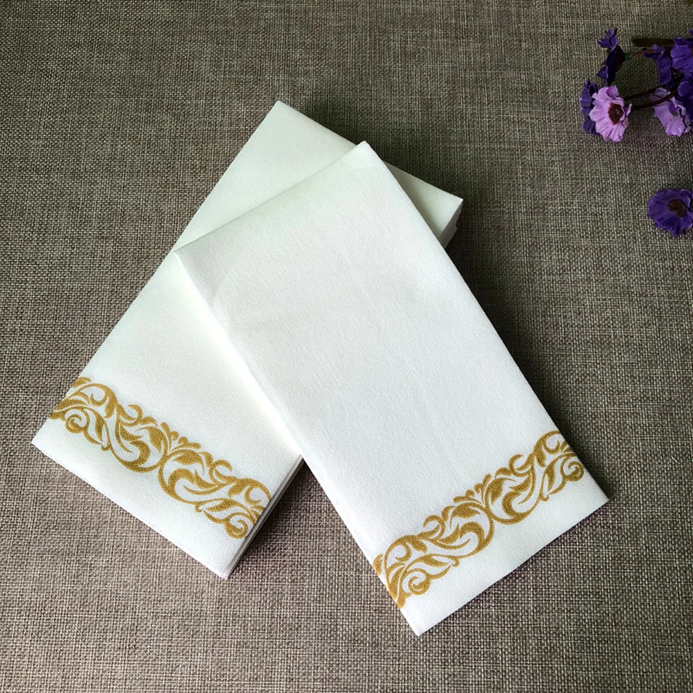

50 Paper Hand Towels Golden Floral Printed Guest Towels Decorative Hand Napkins Handkerchief Tissue for Banquet Wedding