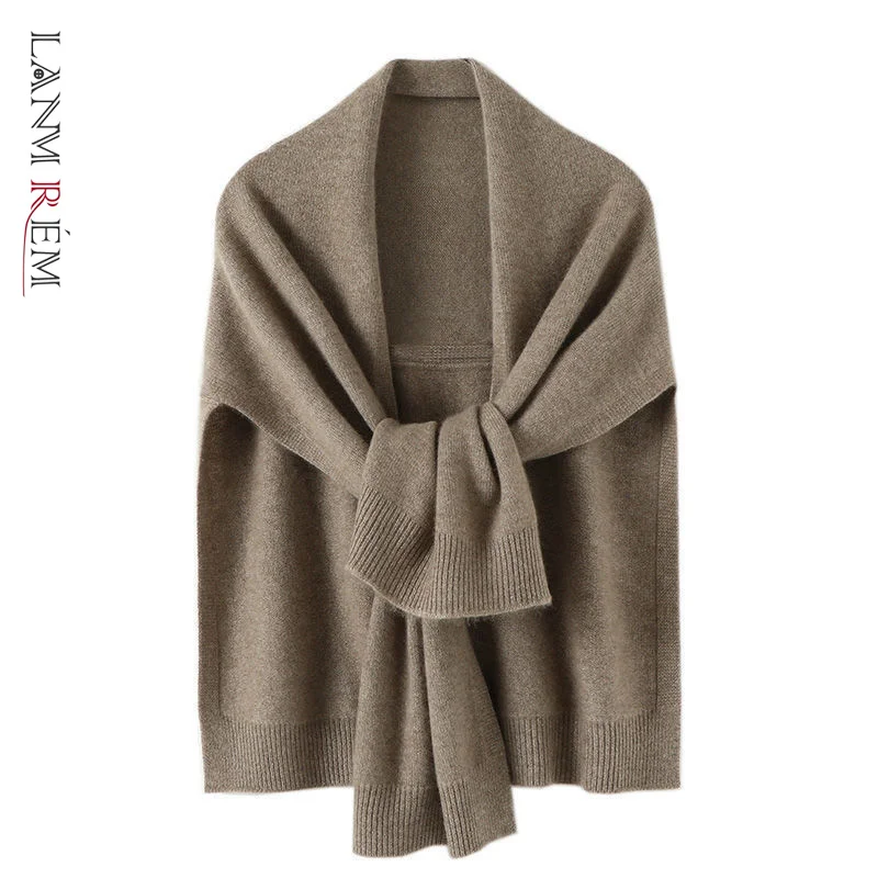 

LANMREM шаль вязаные топы корейский модный свитер теплый Дикий сплошной цвет шарф кардиган пончо 2022 осень зима новый 2R8842