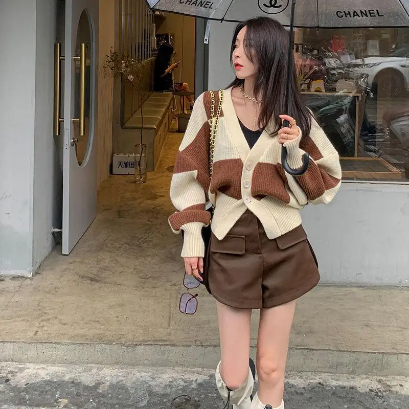 

Cardigan knitted sweater women early autumn long-sleeved V-neck sweater coat v neck casual loose Korean casual cardigan sweater