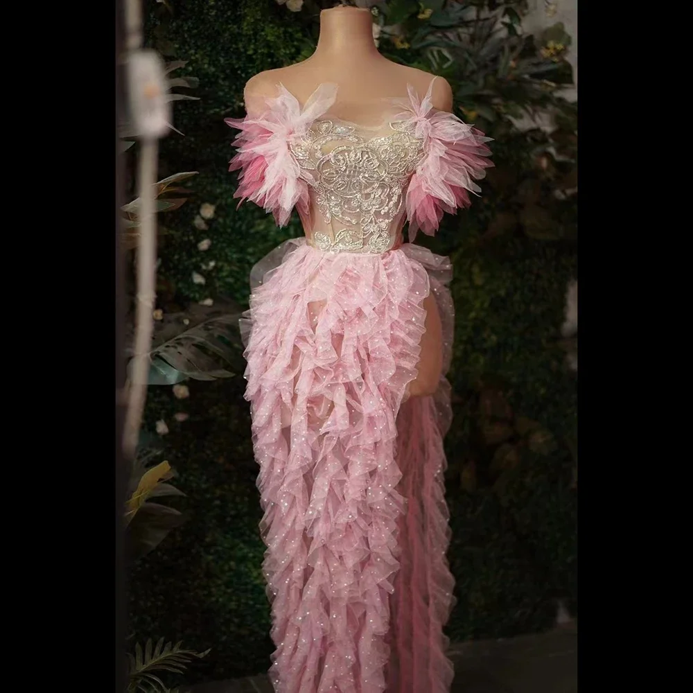 Женский комплект из 2 предметов элегантное розовое Прозрачное платье с блестками