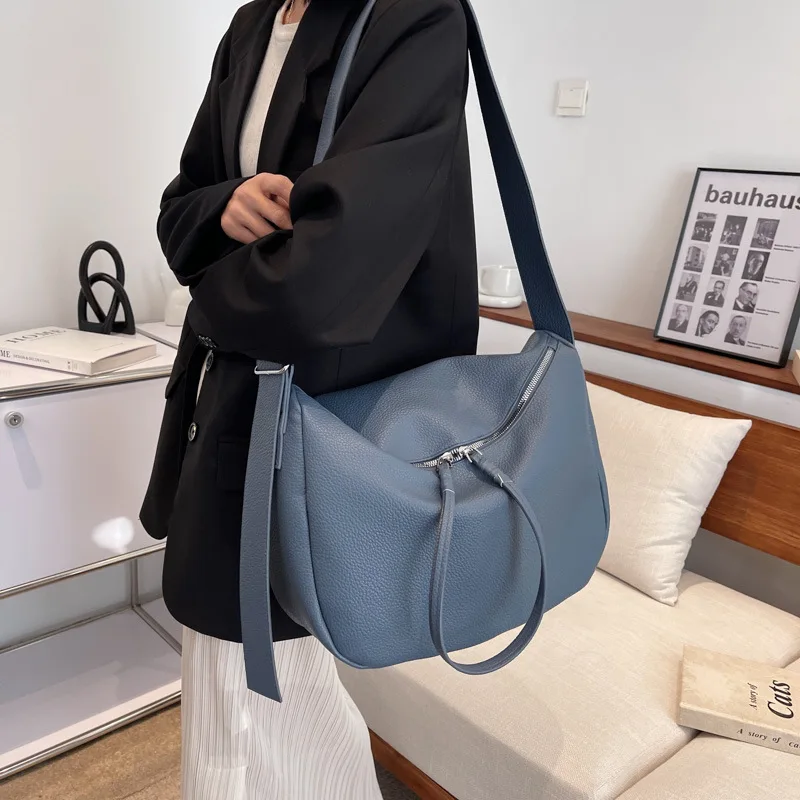 

Женская сумка через плечо, из мягкой искусственной кожи, синяя, 2022