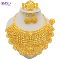luxury dubai gold plated jewelry sets for women necklace earrings ring bracelet moroccan indian bridal wedding party gifts