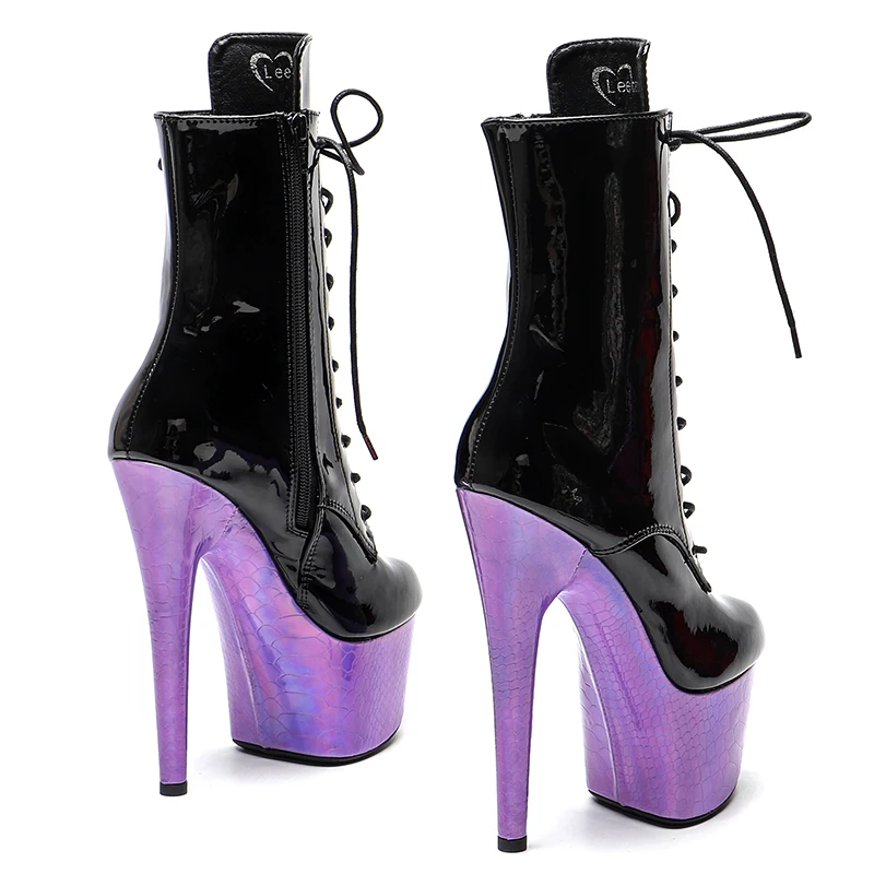 Leecabe 7inch/17CM Patent PU  with snake   High Heel platform Boots  Pole Dance shoes