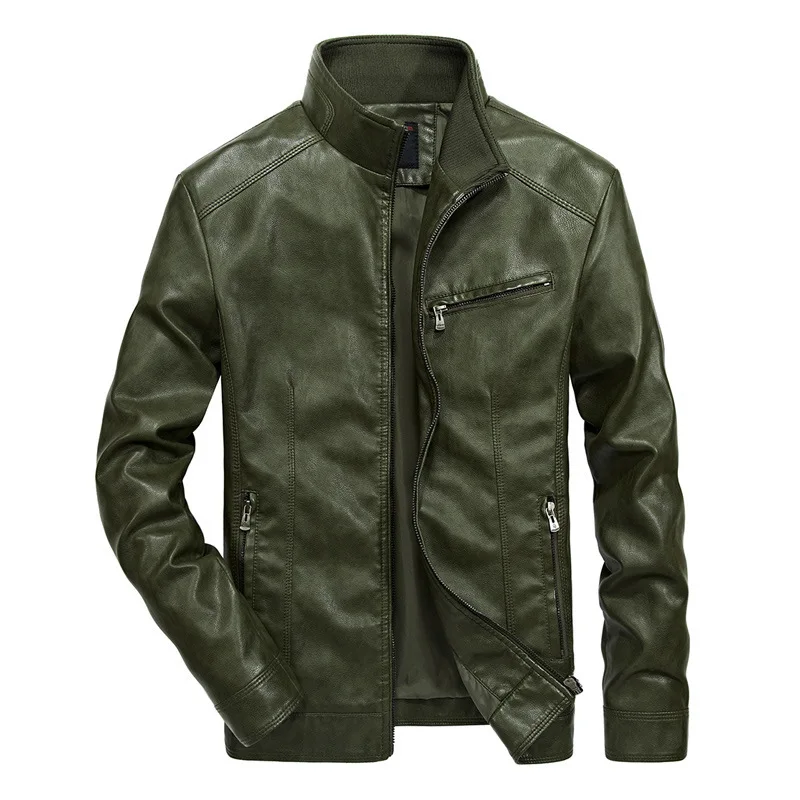 

PU Jacket Boy Autumn Winter Green Motorcycle Jacket Oversize Man Faux Leather Stand Collar Jacket Casual Jacket Long Sleeve Coat