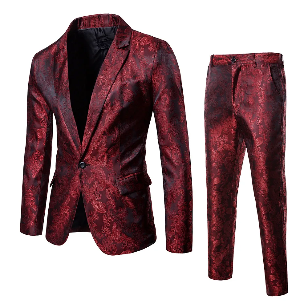 

2021 Men's Fashion Casual Suit Suit Cashew Flower Fashion Suit Jacket Dress Two Piece Set