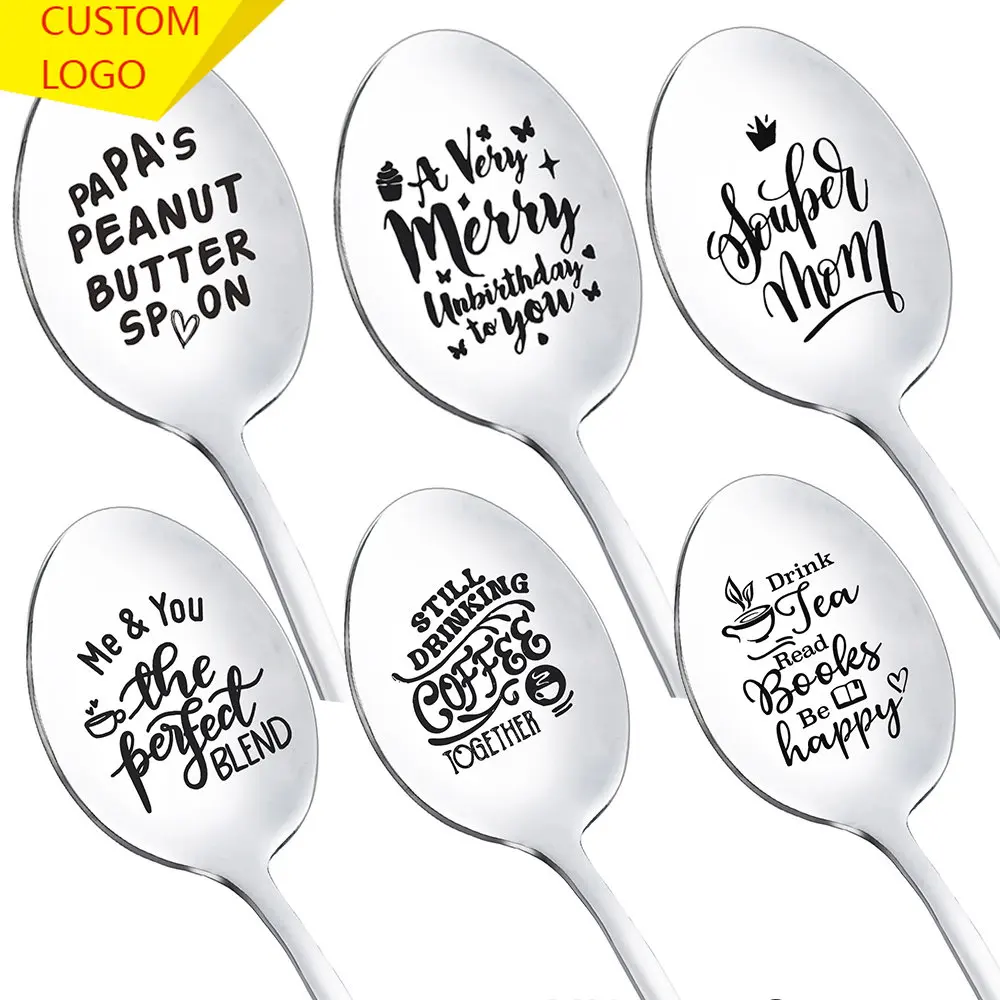 

Ложка из нержавеющей стали, крепкая суповая ложка для мам, папа, сестра, Нана, напиток, чай, читайте книги, Будьте счастливы, столовые приборы, ложка, подарок