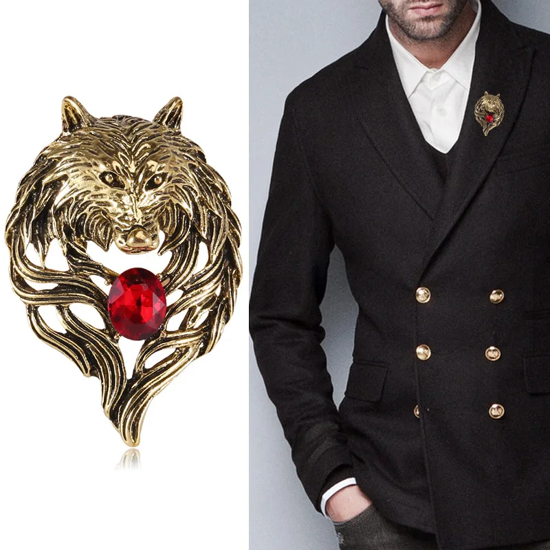 

Retro Domineering Wolf Head Brooch Men's Personality Jacket Suit Corsage Animal Pin Pendant Dual-use