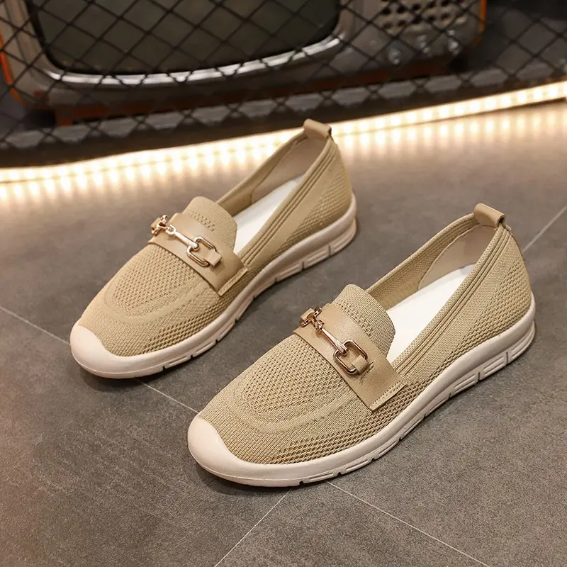 

Ladies Shoes on Sale 2023 Slip-on Chain Women's Flats Breathable Round Toe Shoes Ladies Knitted Light Casual Ladies Loafers