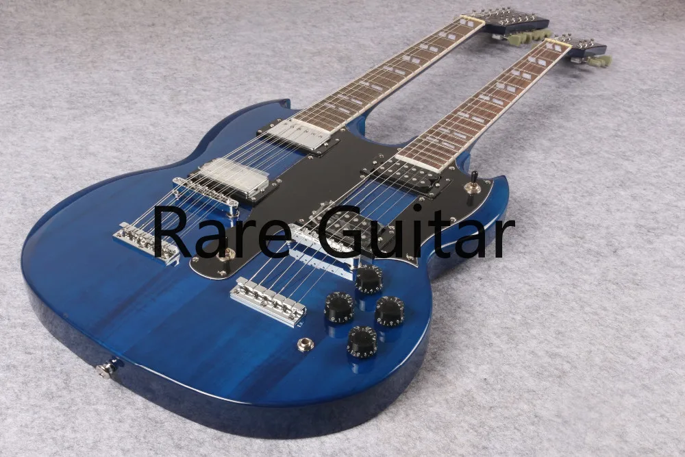 

Rhxflame Rare Slash Jimmy Page 12 & 6 Strings 1275 Double Neck Led Zeppeli Page Ocean Blue SG Guitar Humbucker Pickups,