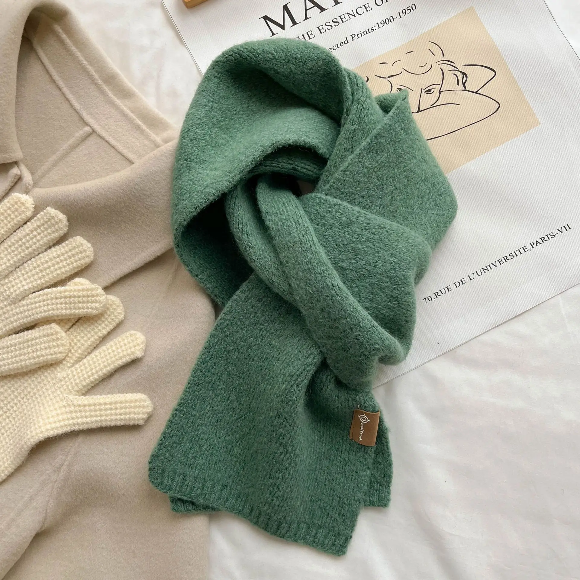 

Winter Warm Wool Scarf Women Fashion solid Simple Knitted Neckerchief Soft Stoles Foulard Bufanda Skinny Scarves Shawl Wraps