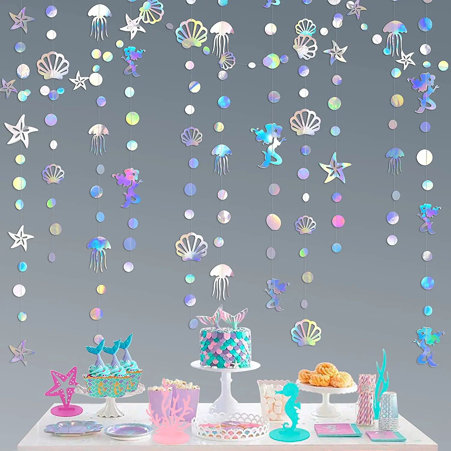 

Mermaid Shell Party Decorations Flowers Jellyfish Ocean Theme Hanging Flags Kids Birthday Party Supplies Baby Shower Banners