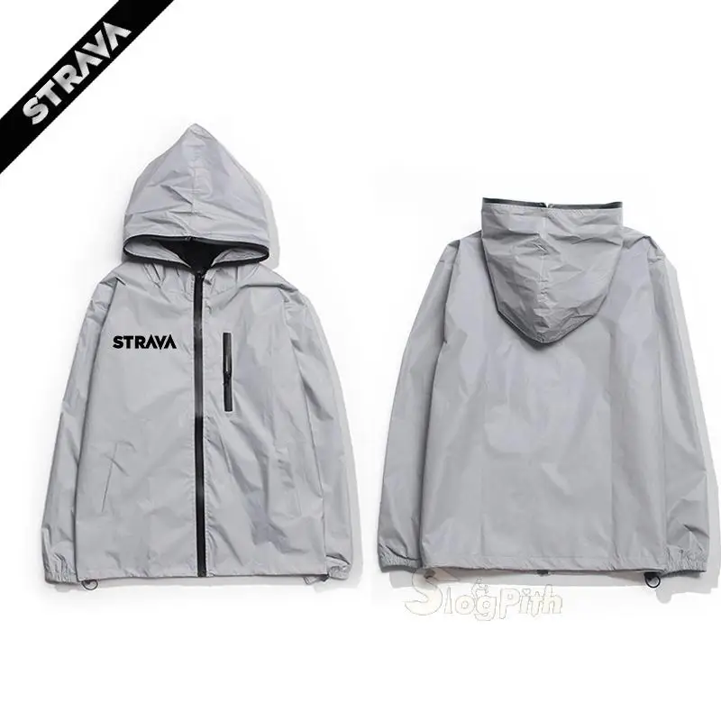 

Strava Men's Cycling Jacket Man Windbreaker Reflective Hooded Bicycle Clothing Mountain Bike Jacket Windproof Outwear Pocket