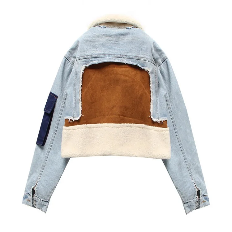 Winter 2022 denim short jacket jacket women cashmere thickened cotton jacket warm lamb wool cotton jacket women