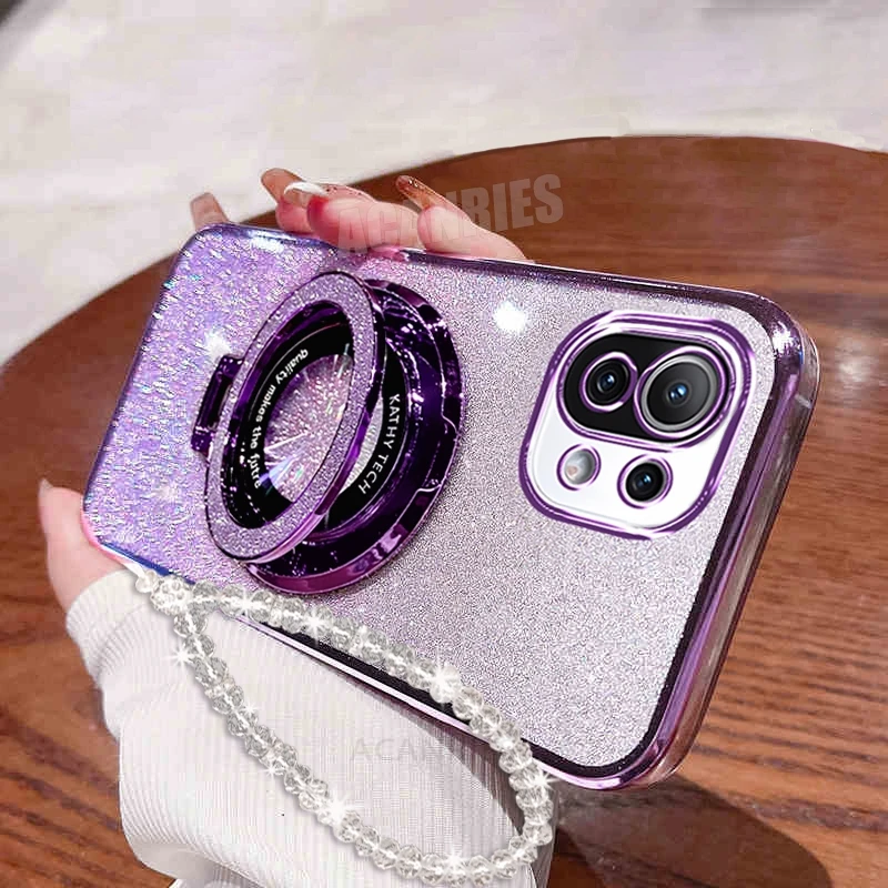 Чехол-цепочка с блестящим держателем Xiaomi 11 Lite 5g Ne Mi11lite 4g 11lite силиконовый