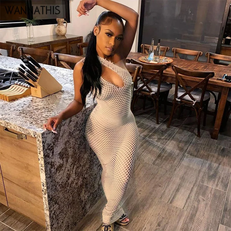 

Zoctuo See Throgh Midi Dress For Women Sleeveless One Shoulder Vintage Bodycon Sexy Hem Maxi Dress Beachwear Wholesales 2021